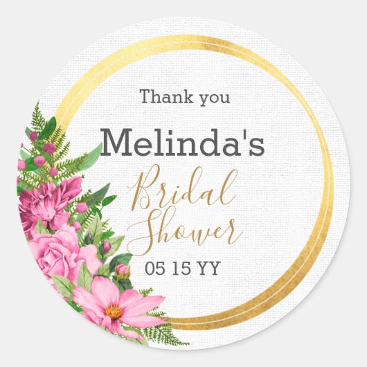 Elegant Boho Pink Floral Vrijgezellenfeest Favor Ronde Sticker (Voorkant)