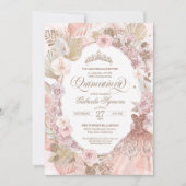 Elegant Boho Pink Gedroogde Floral Rozen Quinceane Kaart (Voorkant)