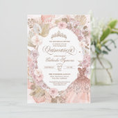 Elegant Boho Pink Gedroogde Floral Rozen Quinceane Kaart (Staand voorkant)