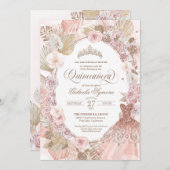 Elegant Boho Pink Gedroogde Floral Rozen Quinceane Kaart (Voorkant / Achterkant)