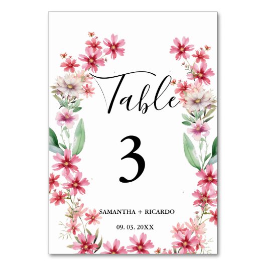 Elegant Boho Pink Wildflower bruiloft Kaart (Voorkant)