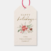 Elegant Boho Poinsettia Groen Kerstmis Cadeaulabel (Voorkant)