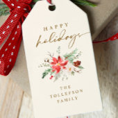 Elegant Boho  Poinsettia Groen Kerstmis Cadeaulabel