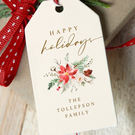 Elegant Boho Poinsettia Groen Kerstmis Cadeaulabel