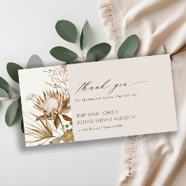 Elegant Boho Protea Gedroogde Palm Floral Wedding Bedankkaart