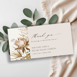 Elegant Boho Protea Gedroogde Palm Floral Wedding Bedankkaart