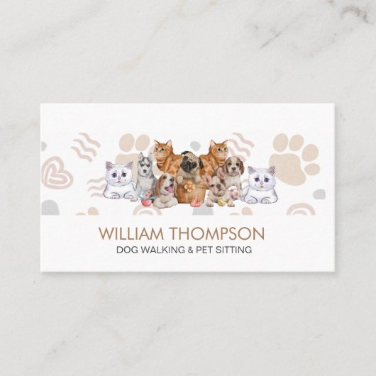 Elegant Boho Puppy Dogs Dog Walker Pet Sitter Contactkaartje (Voorkant)