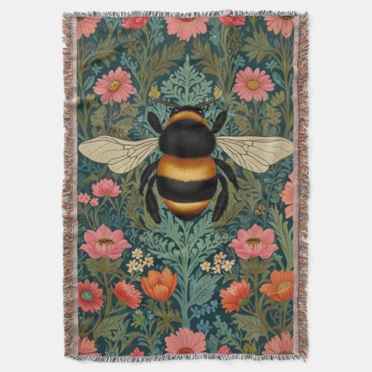 Elegant boho retro bumblebee spring florals deken (Voorkant Verticaal)