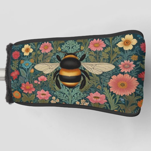 Elegant boho retro bumblebee spring florals  golfheadcover (Voorkant)
