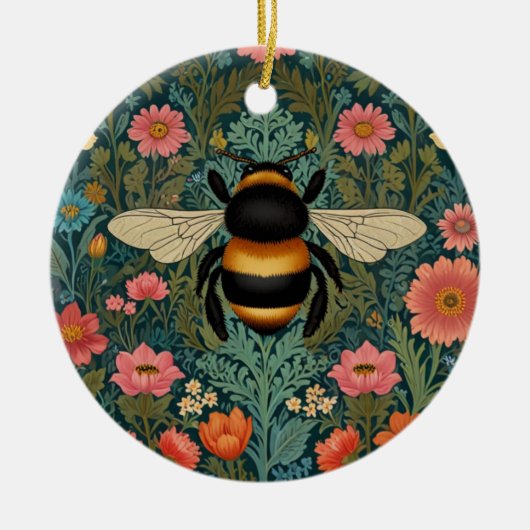 Elegant boho retro bumblebee spring florals  keramisch ornament (Voorkant)