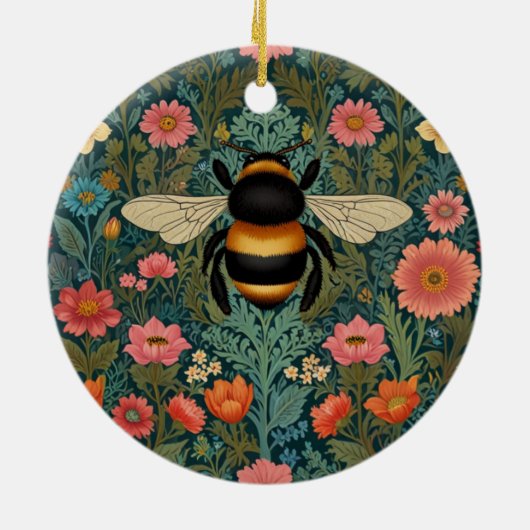 Elegant boho retro bumblebee spring florals  keramisch ornament (Achterkant)