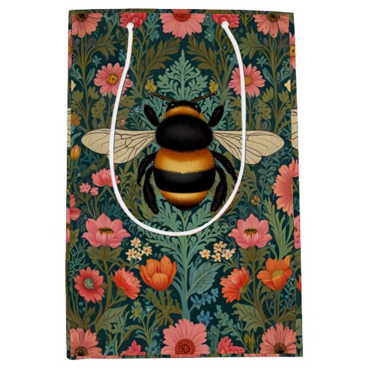 Elegant boho retro bumblebee spring florals medium cadeauzakje (Voorkant)
