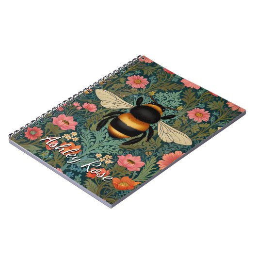 Elegant boho retro bumblebee spring florals notitieboek (Linkerzijde)