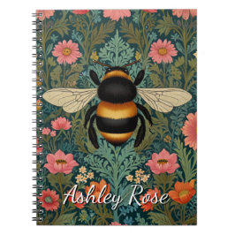Elegant boho retro bumblebee spring florals  notitieboek