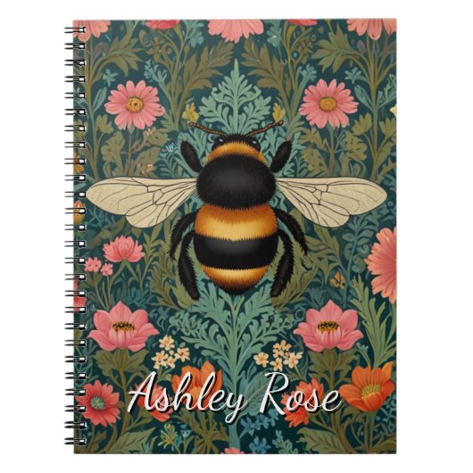Elegant boho retro bumblebee spring florals  notitieboek (Voorkant)