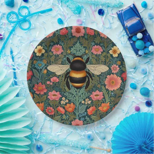 Elegant boho retro bumblebee spring florals papieren bordje (Feest)