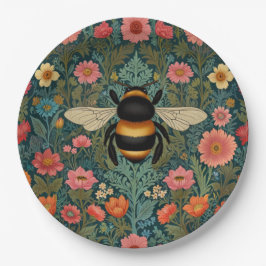 Elegant boho retro bumblebee spring florals  papieren bordje