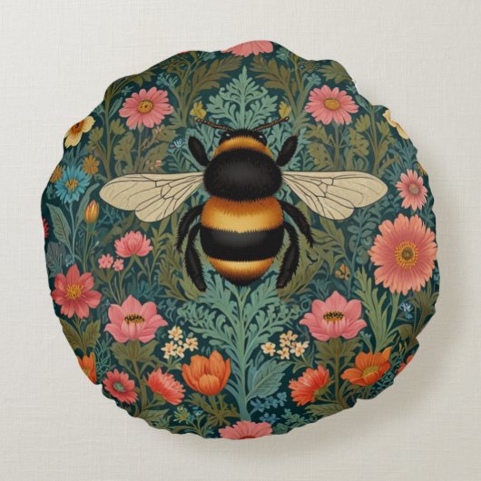 Elegant boho retro bumblebee spring florals rond kussen (Achterkant)