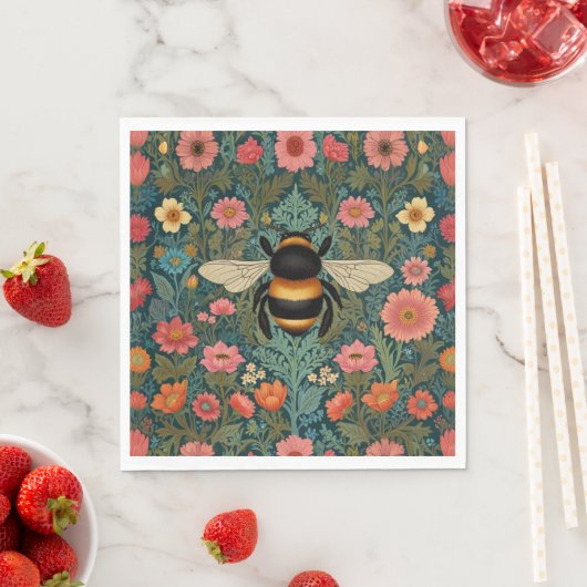 Elegant boho retro bumblebee spring florals  servet (Insitu)