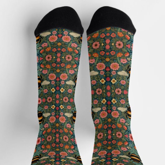 Elegant boho retro bumblebee spring florals  sokken (Top)