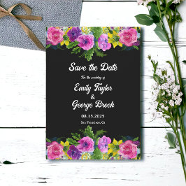 Elegant Boho Romantic Flowers Black Floral Wedding Save The Date