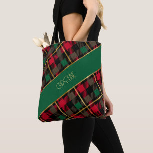 Elegant Boho rood ruitpatroon kerstcadeau Tote Bag