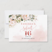 Elegant boho roos gouden bloemenfeest 16e verjaard bedankkaart (Voorkant)