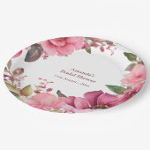 Elegant Boho Roze Bloem Krans Bruiloft Papieren Bordje (Gekanteld)