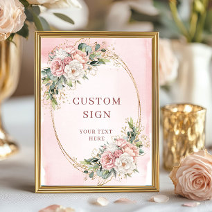 Elegant Boho Roze Gouden Bloemstuk Aangepast Bord Poster