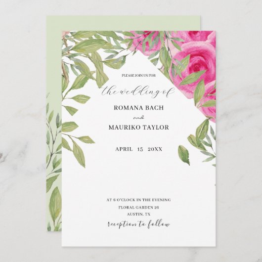 Elegant Boho Roze Rozen Waterverf Kunst Kaart (Voorkant / Achterkant)