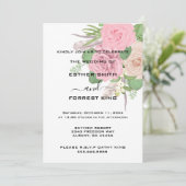 Elegant Boho Roze Wit Bloemen Boeket Bruiloft Kaart (Staand voorkant)