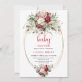 Elegant Boho Ruby Blush Gold Floral Baby Shower  Kaart (Voorkant)