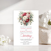 Elegant Boho Ruby Red Blush Greenery Invitation Kaart