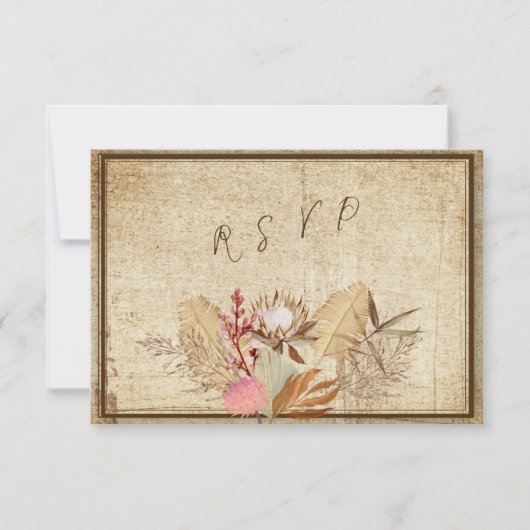 Elegant Boho, Rustic Cream & Brown Background RSVP Kaartje (Voorkant)