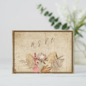 Elegant Boho, Rustic Cream & Brown Background RSVP Kaartje (Staand voorkant)
