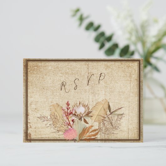 Elegant Boho, Rustic Cream & Brown Background RSVP Kaartje (Staand voorkant)
