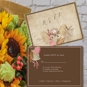 Elegant Boho, Rustic Cream & Brown Background RSVP Kaartje