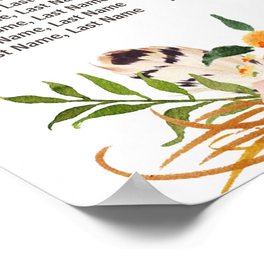 Elegant Boho Rustic Floral Wedding Seding Chart Poster (Hoek)