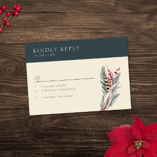 Elegant Boho Rustic Pampas & Pine Green Tan Red RSVP Kaartje