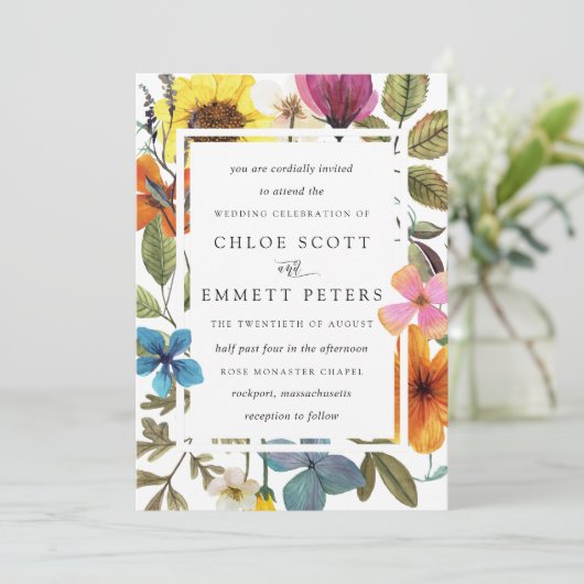 Elegant Boho Rustic Wildflower Summer Wedding Kaart (Staand voorkant)