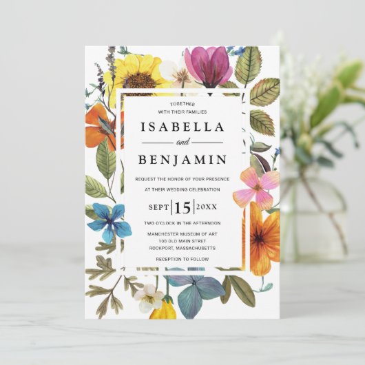 Elegant Boho Rustic Wildflower Summer Wedding Kaart (Staand voorkant)