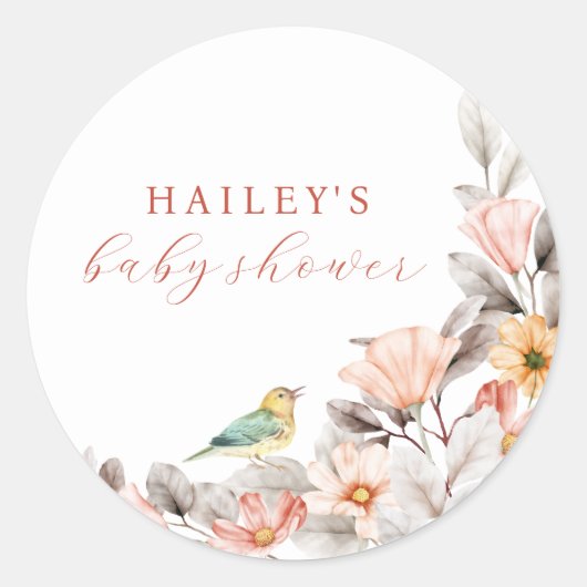 Elegant Boho rustiek Wildflower Baby shower Ronde Sticker (Voorkant)