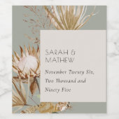 Elegant Boho Saga Green Protea Dried Palm Floral Wijn Etiket (Enkel label)