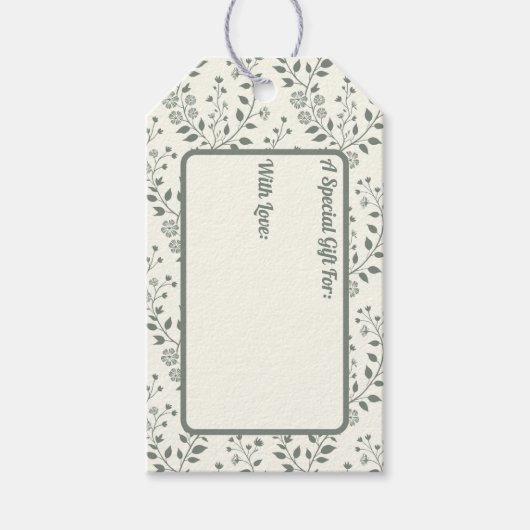 Elegant Boho Sage Cream Floral Pattern Cadeaulabel (Voorkant)