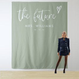 Elegant Boho Sage Green Vrijgezellenfeest Welkomst Wandkleed