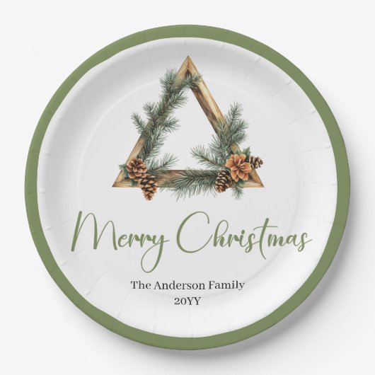 Elegant Boho Scandinavian Pine Wreath Holiday  Papieren Bordje (Voorkant)