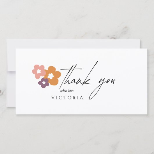 Elegant Boho Script Bloemen Bedankkaart (Voorkant)