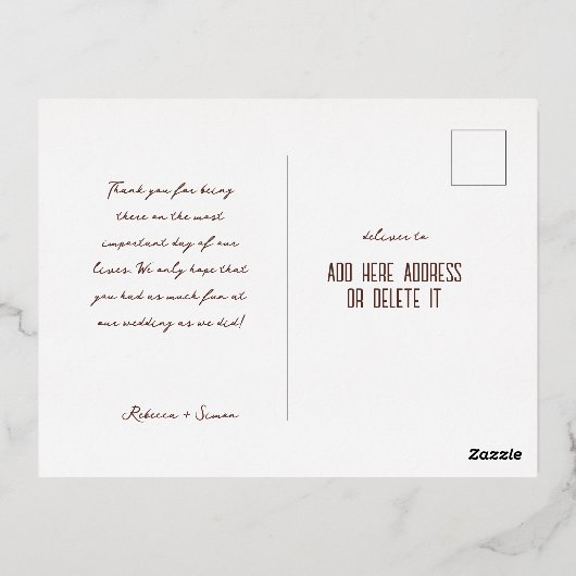 Elegant Boho Script Photo Weddenschap Bedankt Folie Uitnodiging Briefkaart (Achterkant)