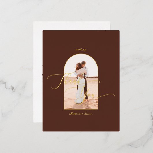 Elegant Boho Script Photo Weddenschap Bedankt Folie Uitnodiging Briefkaart (Voorkant / Achterkant)
