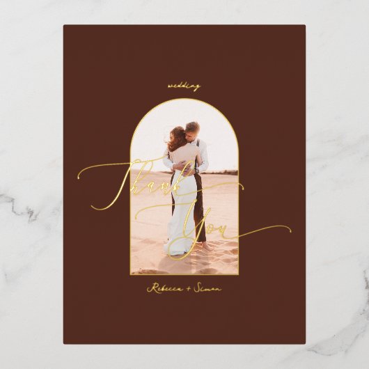 Elegant Boho Script Photo Weddenschap Bedankt Folie Uitnodiging Briefkaart (Voorkant)